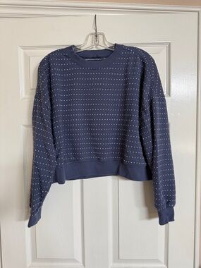AERIE Navy Blue Cropped Sweatshirt with Tiny Dot Embroidery Sz S